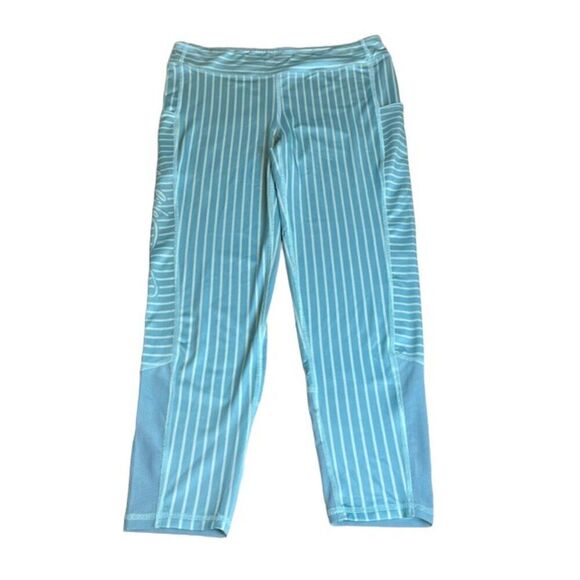 Reel Life Poly Spandex Mesh Aqua Teal Striped Leggings Side pockets Size Medium - Picture 1 of 9